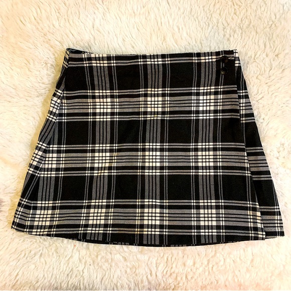 Vintage skirt black and white tartan plaid wrap style xs/s mini - Picture 2 of 11